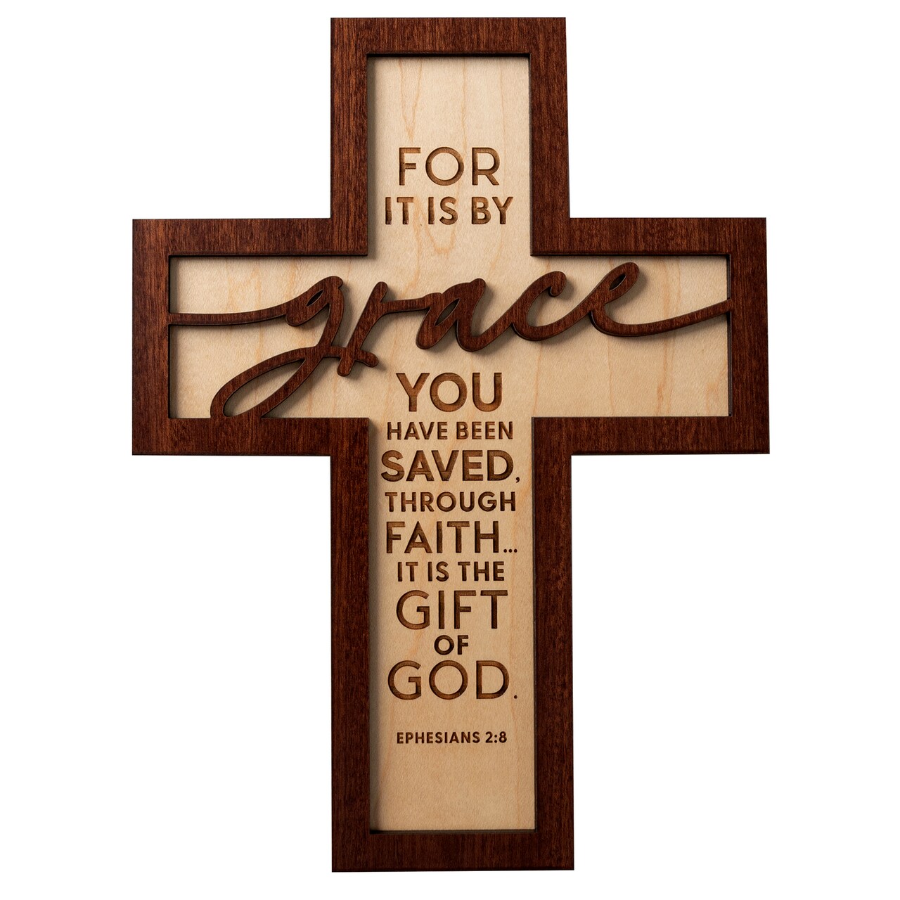 Dexsa For It Is By Grace Inspirational Laser-Cut Wood Cross Plaque 7.5 inches x 10 inches